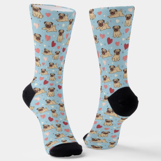 Pug with Hearts Valentine's Day Socken (Gewinkelt)