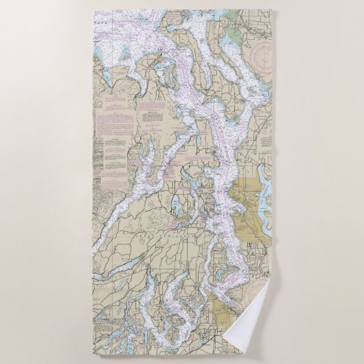 Puget Sound Nautical Chart 18440 Strandtuch (Vorderseite)