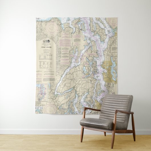 Puget Sound Nautical Chart 18440 Wandteppich (Beispiel)