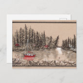 Puget Sound Red Sailboat, vor der Key Peninsula Postkarte (Vorne/Hinten)