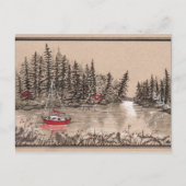 Puget Sound Red Sailboat, vor der Key Peninsula Postkarte (Vorderseite)