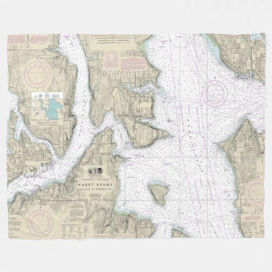 Puget Sound Seattle to Bremerton Nautic Chart Fleecedecke (Vorderseite (Horizontal))