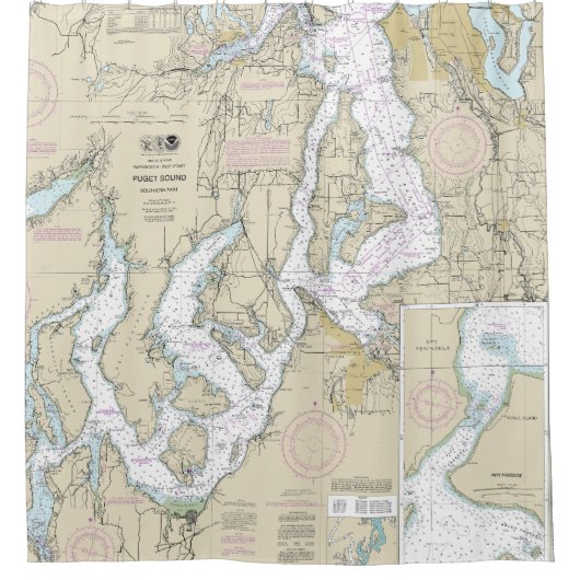 Puget Sound Southern Part Nautical Chart 18448 Duschvorhang (Vorderseite)