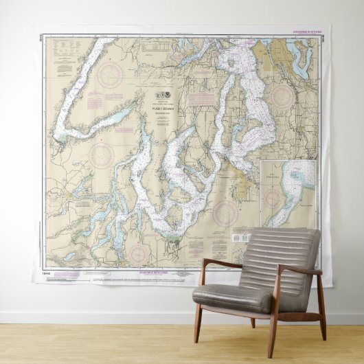 Puget Sound Southern Part Nautical Chart 18448 Wandteppich (Beispiel (Horizontal))