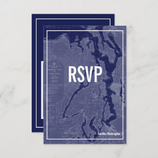 Puget Sound Vintag Map Wedding RSVP Card Einladung