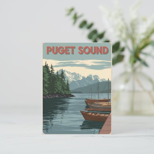 Puget Sound Vintag Postkarte (Stehend Vorderseite)