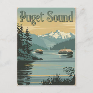 Puget Sound Washington Vintage Postkarte