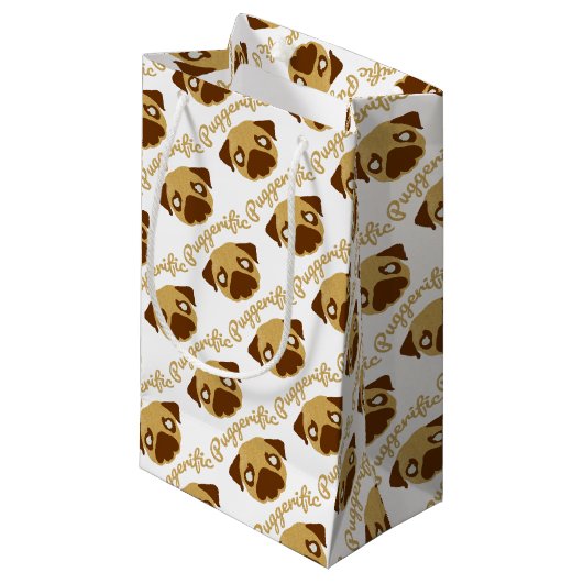 Puggerific Mops-Wortspiel Kleine Geschenktüte (Vorderseite Schrägansicht)
