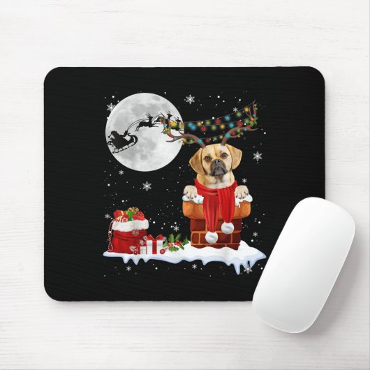 Puggle Dog Chimney Ugly Christmas Lights Xmas Paja Mousepad (Mit Mouse)