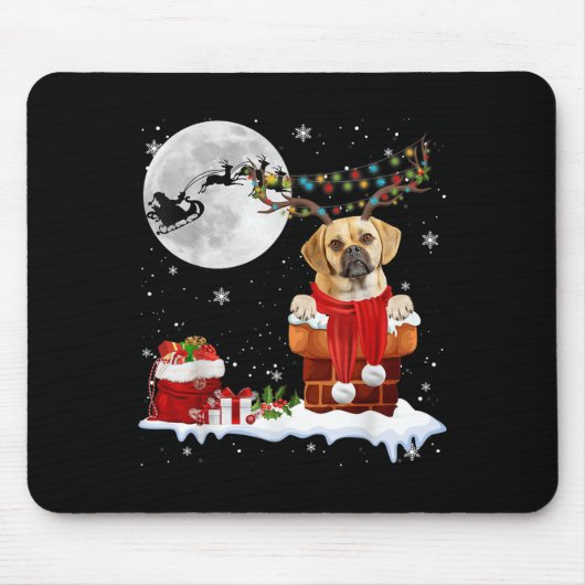 Puggle Dog Chimney Ugly Christmas Lights Xmas Paja Mousepad (Vorne)