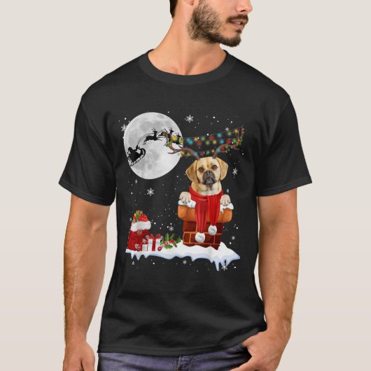 Puggle Dog Chimney Ugly Christmas Lights Xmas Paja T-Shirt (Vorderseite)