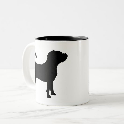 Puggle HundeSilhouette Zweifarbige Tasse (Vorderseite Links)