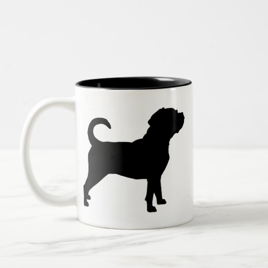 Puggle HundeSilhouette Zweifarbige Tasse (Links)