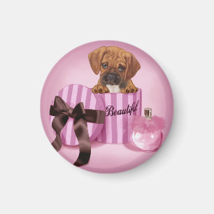 Puggle im Stripy runden Kasten Magnet