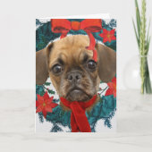 Puggle im WeihnachtsKranz Feiertagskarte (Vorderseite)