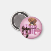 Puggle in Stripy Round Box Magnet (Vorderseite/Rückseite)