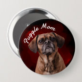 Puggle-Mama mit rotem Hintergrund Button (Vorne & Hinten)