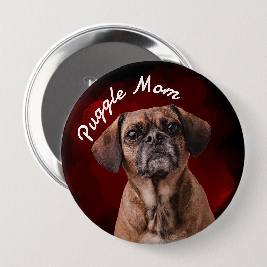 Puggle-Mama mit rotem Hintergrund Button (Vorne & Hinten)