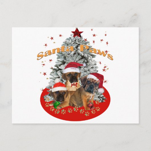 Puggle Santa Paws Feiertagspostkarte (Vorderseite)