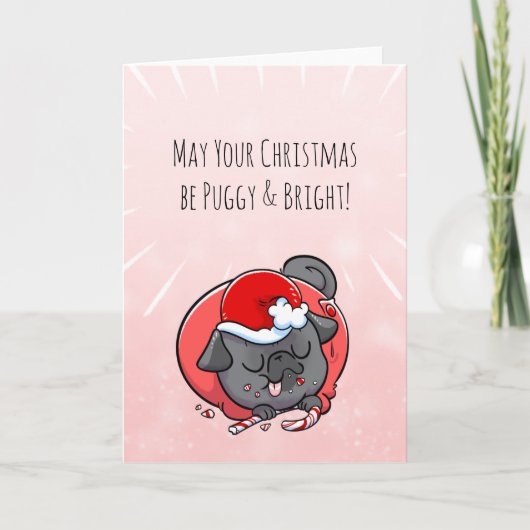 Puggy and Bright Black Mops Weihnachtskarte Karte (Vorderseite)
