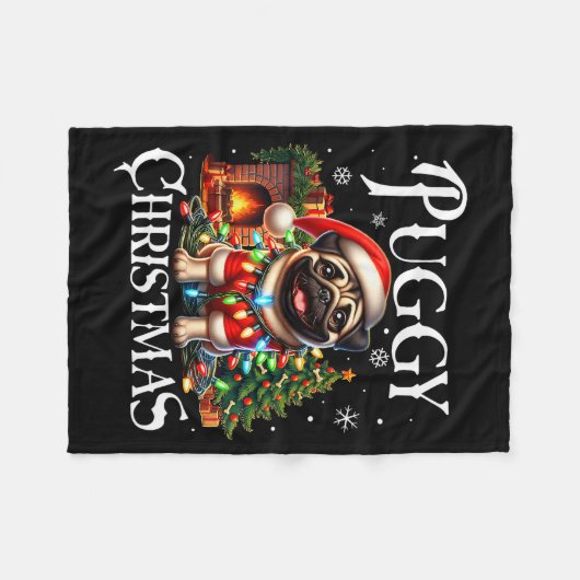 Puggy Christmas Pug Xmas Pug Santa Claus Pug Fleecedecke (Vorderseite (Horizontal))