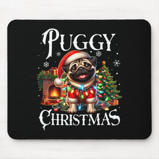 Puggy Christmas Pug Xmas Pug Santa Claus Pug Mousepad (Vorne)