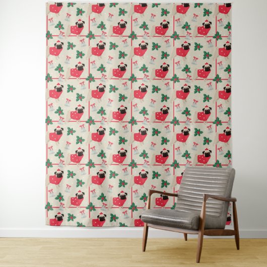 Puggy Christmas Tapestry Wandteppich (Beispiel)