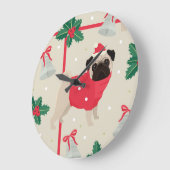 Puggy Christmas Wall Clock Große Wanduhr (Winkel)