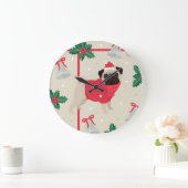 Puggy Christmas Wall Clock Große Wanduhr (Zuhause)