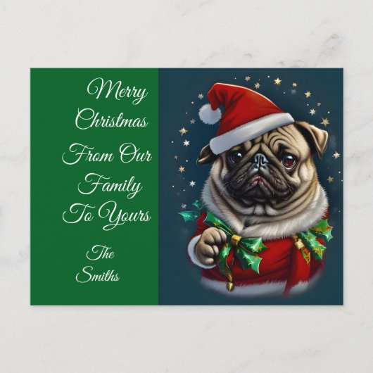 Puggy Claus Collection Feiertagspostkarte (Vorderseite)