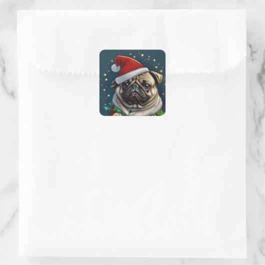Puggy Claus Collection Quadratischer Aufkleber (Tasche)