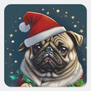 Puggy Claus Collection Quadratischer Aufkleber