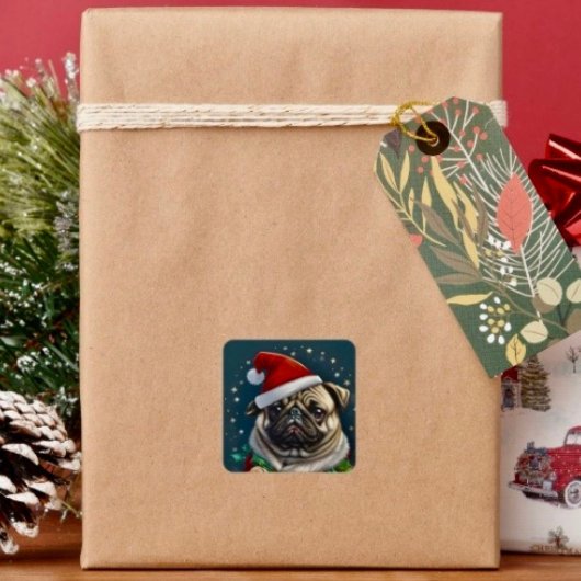 Puggy Claus Collection Quadratischer Aufkleber