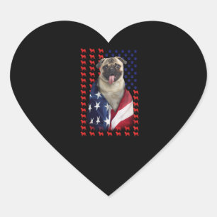 Puggy USA Flag Herz-Aufkleber