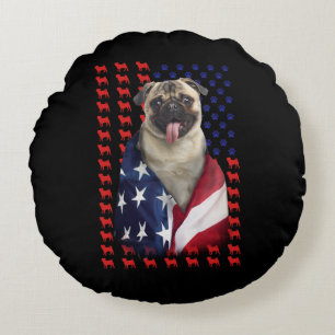 Puggy USA Flag Rundes Kissen