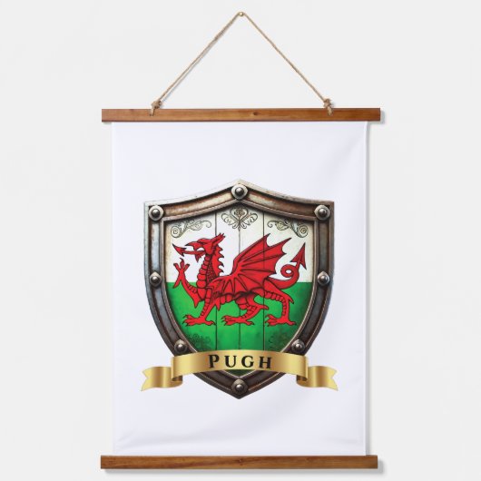 Pugh Wales Surname Shield Wandteppich Mit Holzrahmen (Vorderseite)