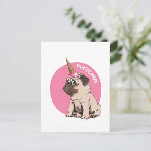 Pugicorn Postkarte (Stehend Vorderseite)