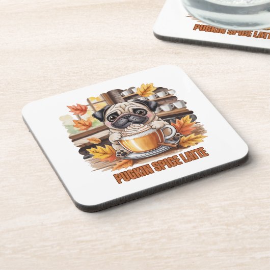 Pugkin Gewürz Latte – Süßes Herbst Pug Kaffee Desi Getränkeuntersetzer (Linke Seite)
