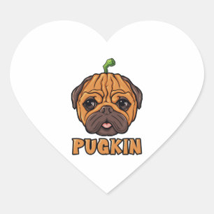 Pugkin - Halloween Mops Pumpkin Herz-Aufkleber