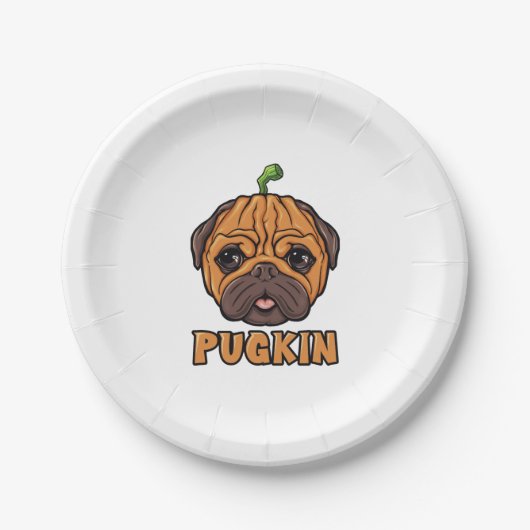 Pugkin - Halloween Pug Pumpkin Pappteller (Vorderseite)