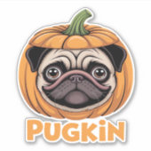 Pugkin Mops Halloween Happy Halloween Oversized T- Aufkleber (Vorderseite)