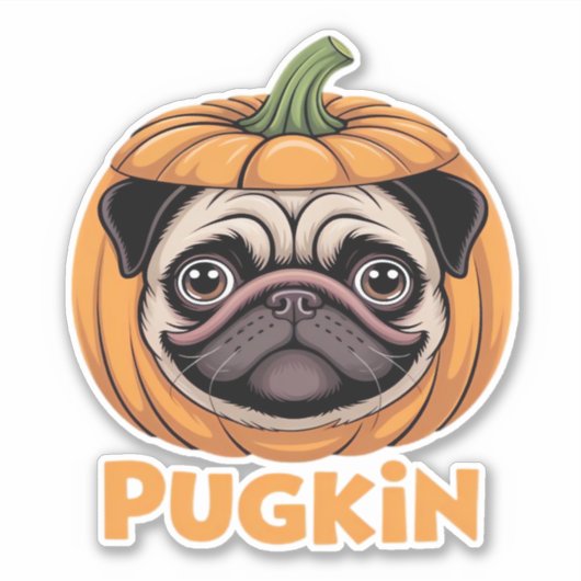 Pugkin Mops Halloween Happy Halloween Oversized T- Aufkleber (Vorderseite)