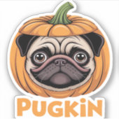 Pugkin Mops Halloween Happy Halloween Oversized T- Aufkleber (Vorderseite)