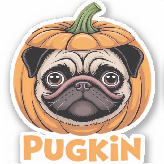 Pugkin Mops Halloween Happy Halloween Oversized T- Aufkleber (Vorderseite)