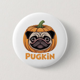 Pugkin Mops Halloween Happy Halloween Oversized T- Button