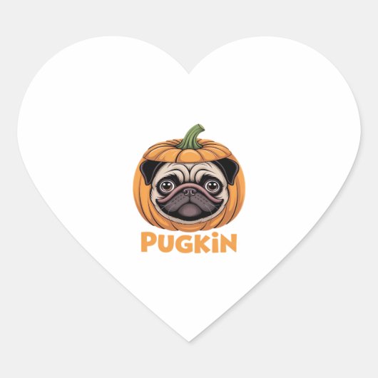 Pugkin Mops Halloween Happy Halloween Oversized T- Herz-Aufkleber (Vorderseite)