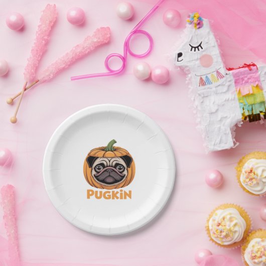 Pugkin Mops Halloween Happy Halloween Oversized T- Pappteller (Party)