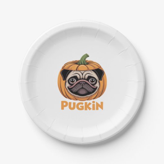 Pugkin Mops Halloween Happy Halloween Oversized T- Pappteller (Vorderseite)