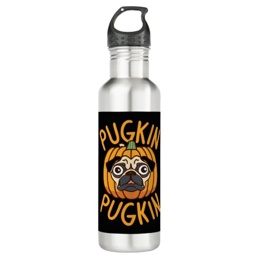 Pugkin Mops Hund Halloween Edelstahlflasche (Vorderseite)