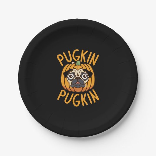 Pugkin Mops Hund Halloween Pappteller (Vorderseite)